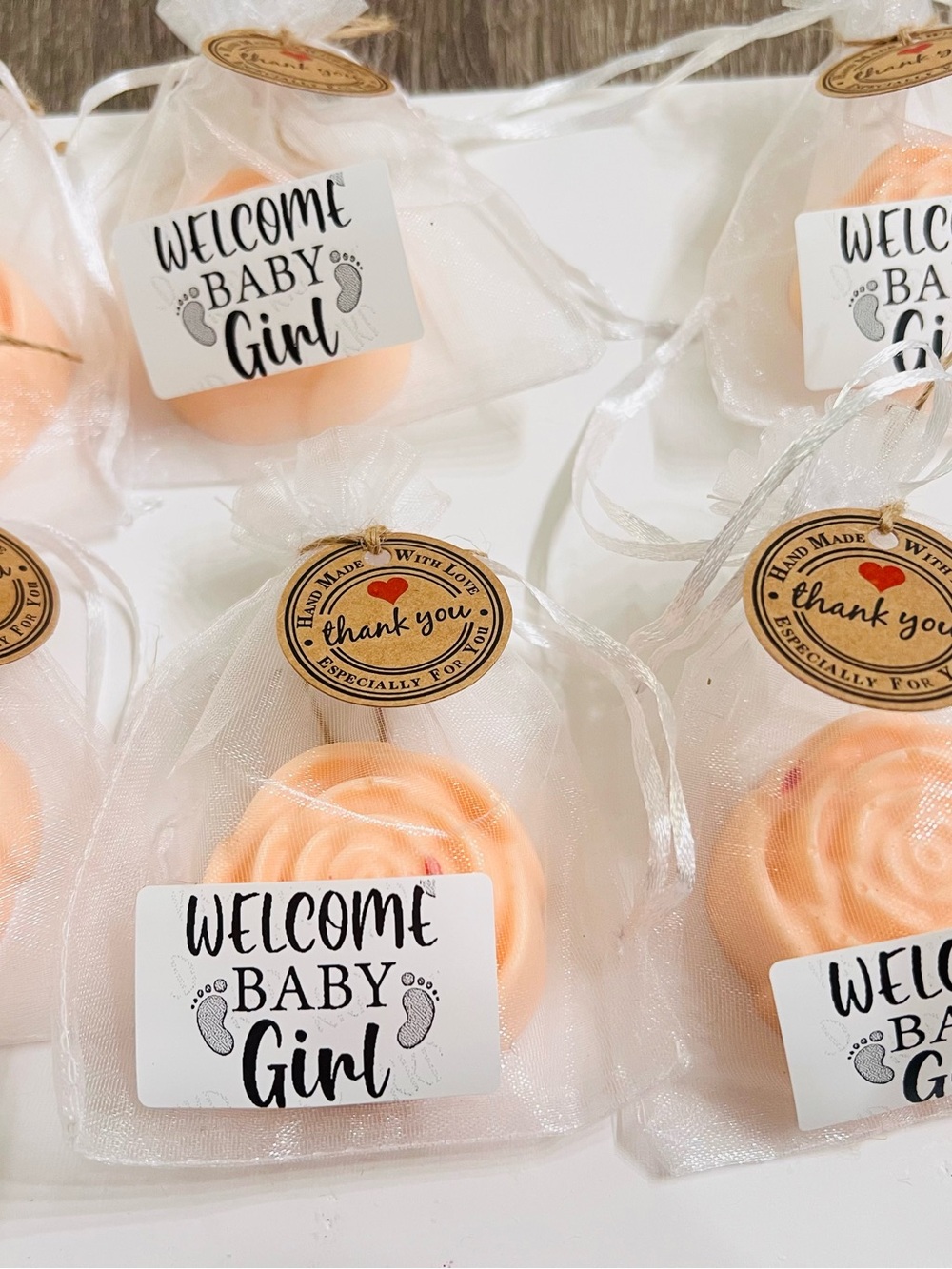 Handmade Peach Rose Soap Favor - Welcome Baby Girl